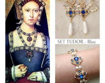 Parure TUDOR - Bleu - Boucles d'oreilles + Bracelet - Renaissance collection