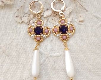 Bo Tudor 20 - Renaissance earrings - seed beads Purple/gold