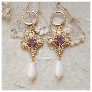 Berthe 8 - Medieval inspired earrings - purple/gold seed beads