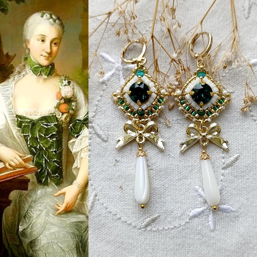 Boucles D'oreilles Vintage Nacre Et Agate Dorées - Fait Main, Style Baroque Rétro