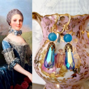 Boho Glass Bead Earrings - Rococo Inspired - Blue - Rare Pieces