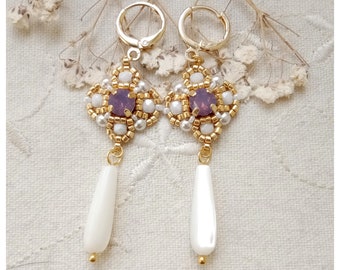 Bo Tudor 22 - Renaissance earrings - seed beads Purple/gold