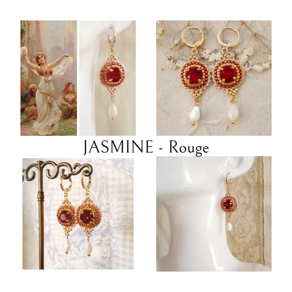 Jasmine - Rouge - Boucles d'oreilles Antique inspiration - perles de rocaille