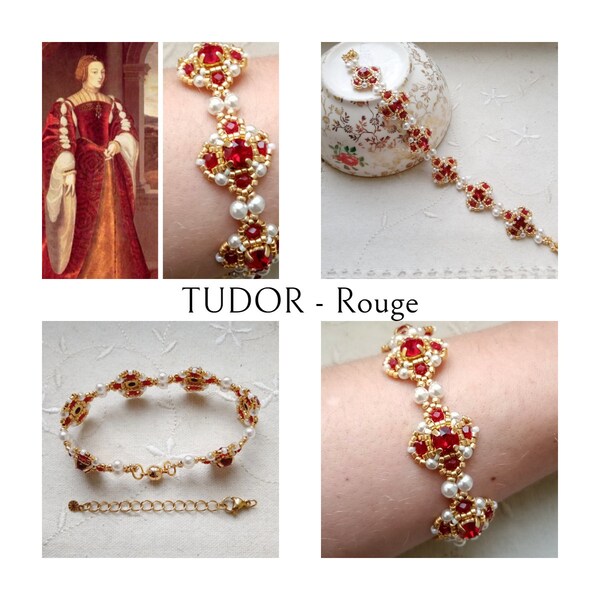 Tudor - Rouge - Bracelet Renaissance inspiration - perles de rocaille