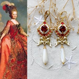 VALMONT - Rococo-inspired earrings - Crystal and royal red seed beads - Made to order - Choice of colors