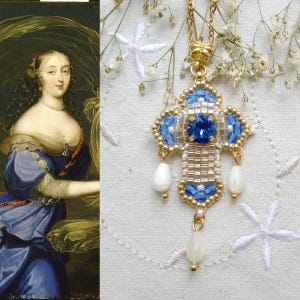 Baroque inspired cross pendant - Royal blue crystal and seed beads - Made to order - Choice of colors