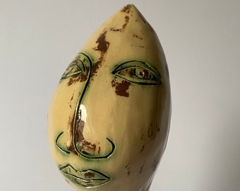 Beige Face Brown Sculpture Green Ceramic New Original Head Art Dihtyar