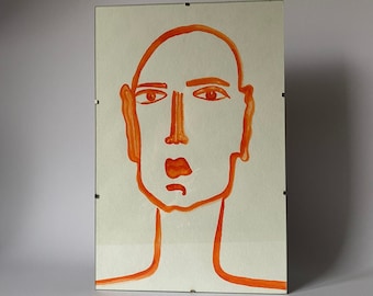 Watercolour Painting Orange Face New Original  in Glass Frame