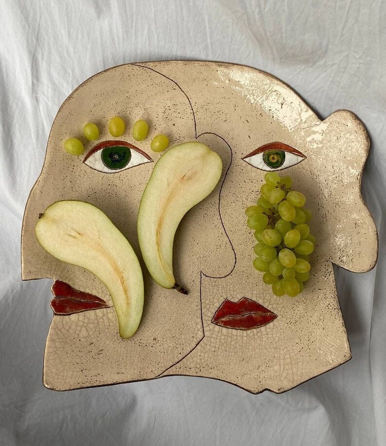 Plate Many Faces Beige Ceramic Home Decor For You Dish Many Face Red Lips image 7