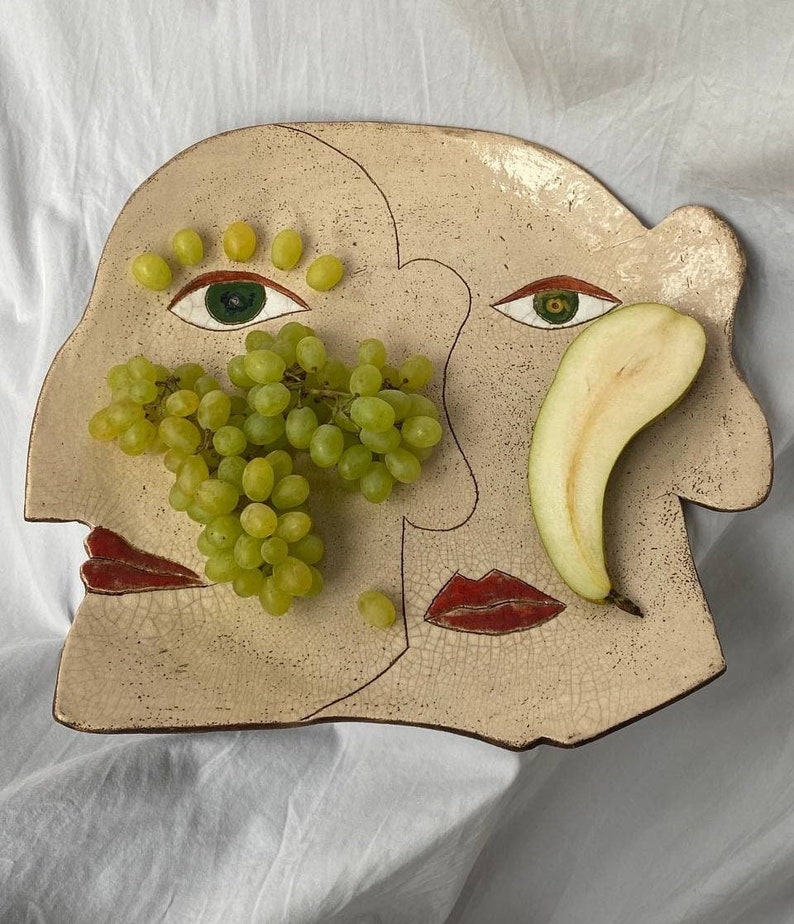 Plate Many Faces Beige Ceramic Home Decor For You Dish Many Face Red Lips image 2