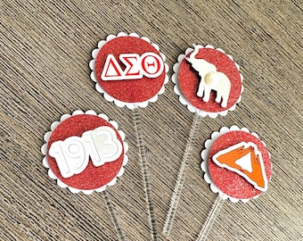 Crimson and white sorority cupcake toppers