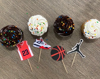 Jordan inspired Cupcake Toppers: Basketball Theme Party Favors