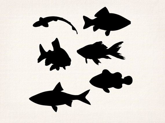 Fish silhouette SVG Vector clipart - Fish shape cut files - aquatic animal  svg silhouette - commercial use - instant download