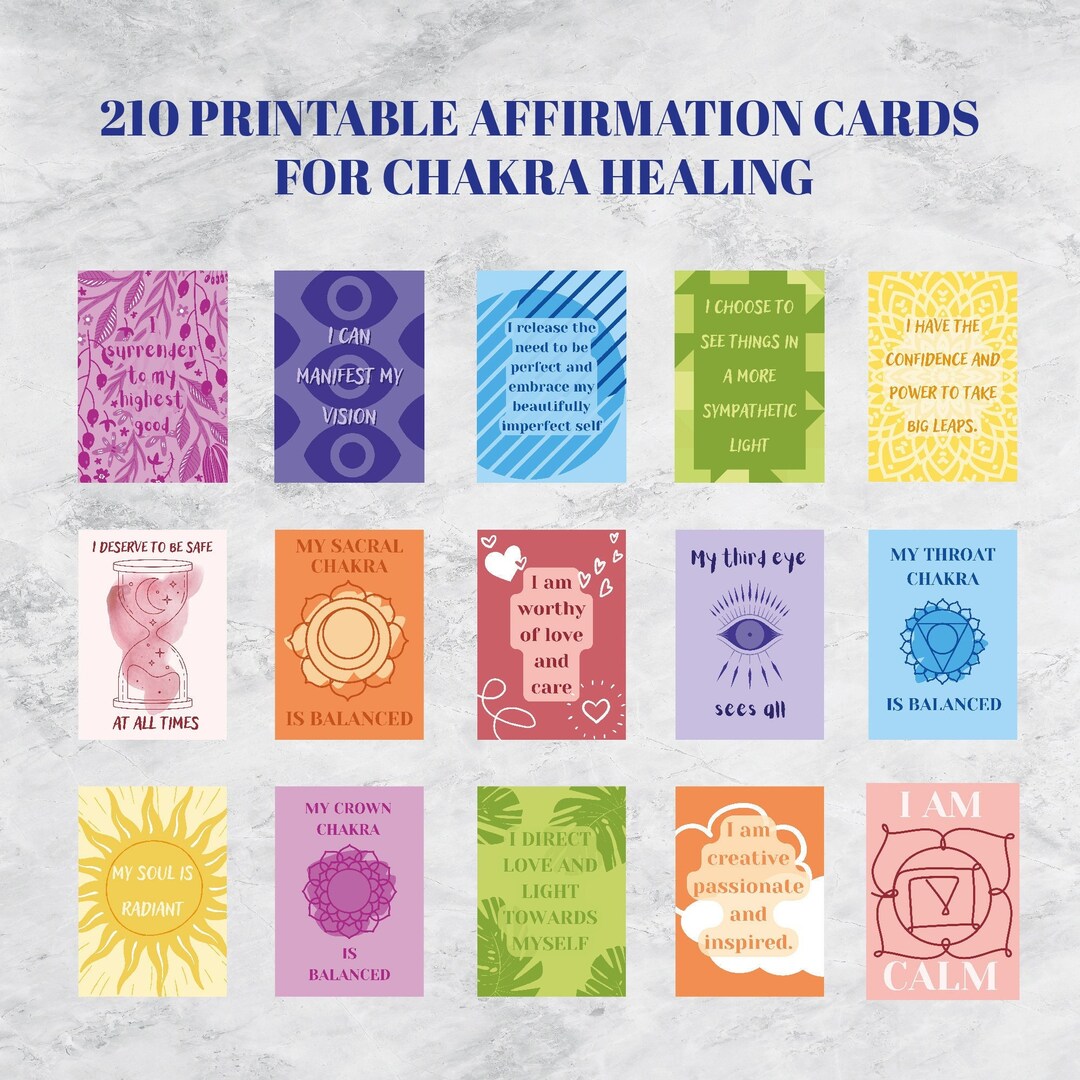 210 Printable Affirmation Cards Chakra Healing Printable Positive ...