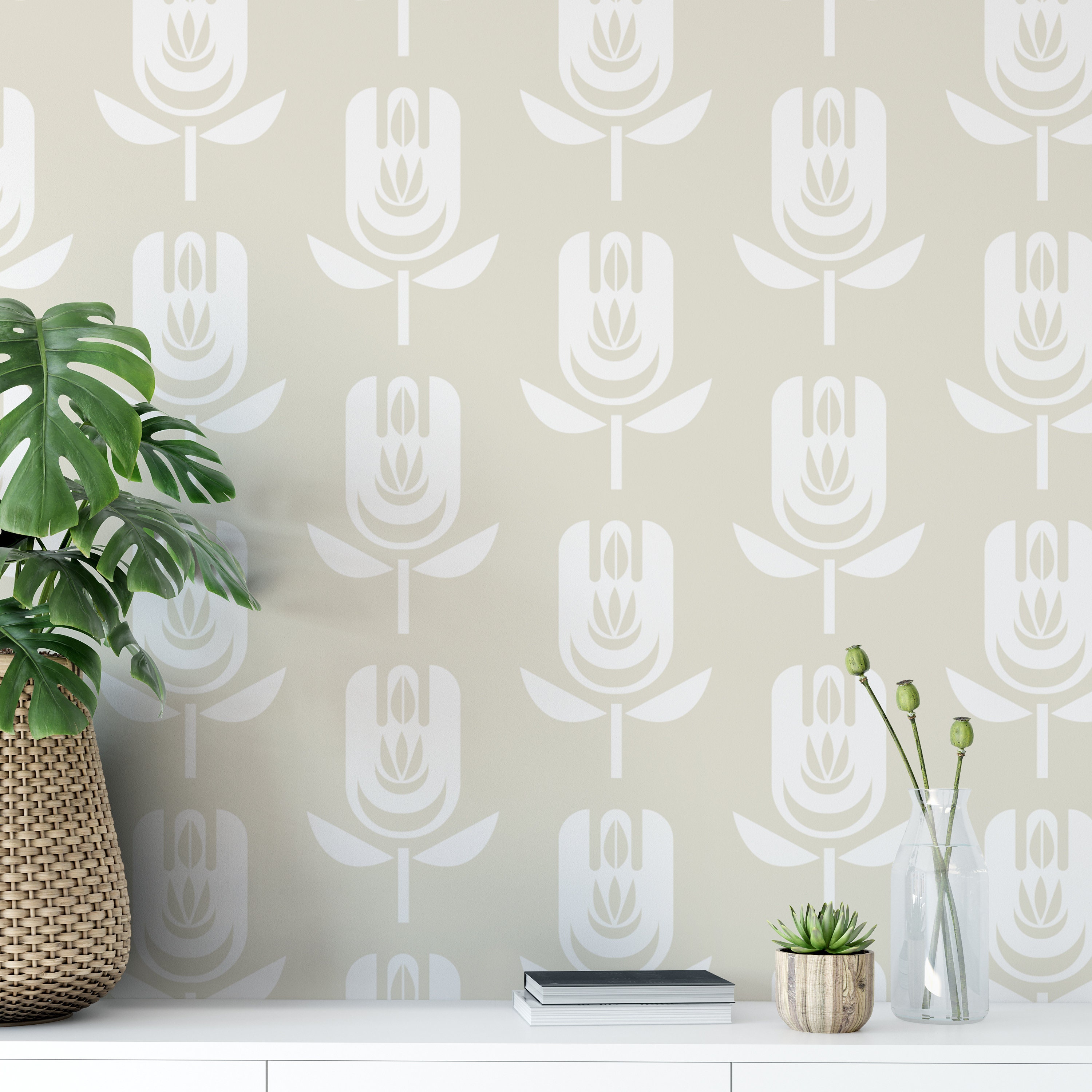 Printable Dollhouse Wallpaper 1:12 Scale Straw/white Nordic Folk