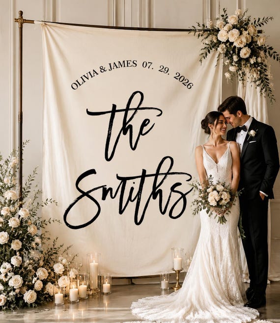 Personalized Wedding Backdrop, Custom Last Name Banner, Ceremony Decor