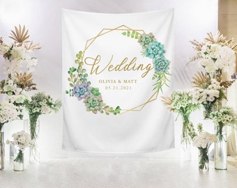 Succulento sfondo per matrimoni, Sfondo per matrimoni personalizzato, Decorazioni per matrimoni, Sfondo per cabina fotografica, Elegante geometrico
