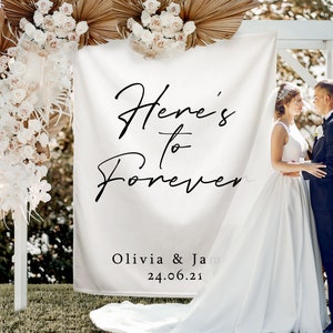 Here's To Forever ウェディング背景、結婚披露宴の装飾、披露宴用ウェディング背景、写真撮影用ウェディング背景、裏庭