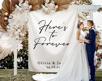 Here's To Forever Wedding Backdrop, Wedding Reception Decor,  Wedding Backdrop for Reception, Wedding Backdrop for Photos, Backyard