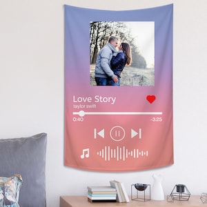 カスタム Spotify タペストリー、スキャン可能な Spotify コード写真、壁掛け、壁アート装飾、パーソナライズされた縦型タペストリー、愛への最高の贈り物