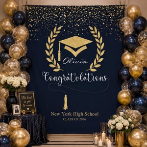 Graduation Backdrop, Class of 2026 Photo Booth Banner, Polyester Party Decoration