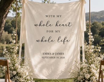 Painel de fundo personalizado para casamento, faixa de tecido "Com todo o meu coração", decoração para cerimônia e recepção.