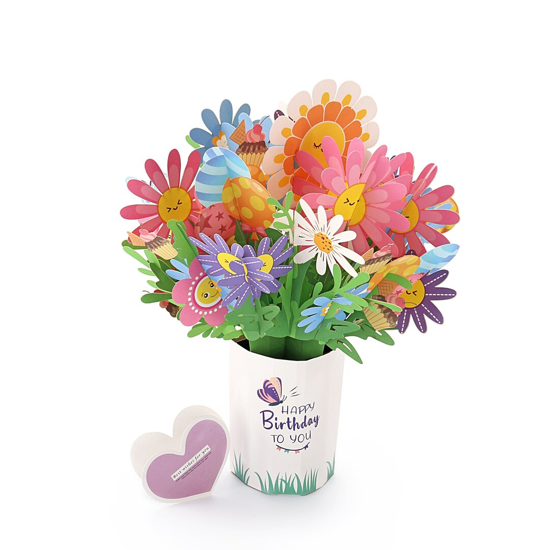 Birthday Flower Bouquet Pop up Card, 3D Paper Sunflower Card for Mom ...