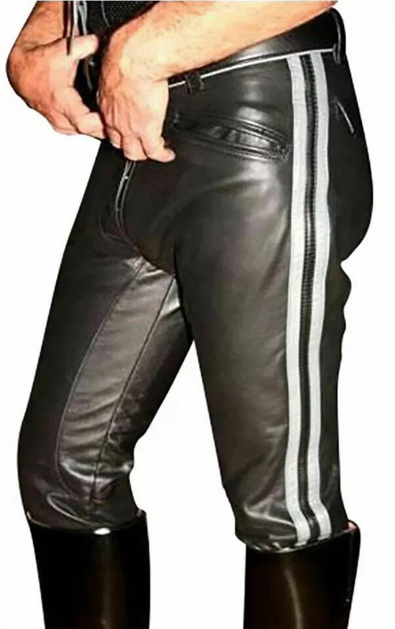 Mens Black Genuine Leather Slim Fit Biker Trouser Pants Gay - Etsy