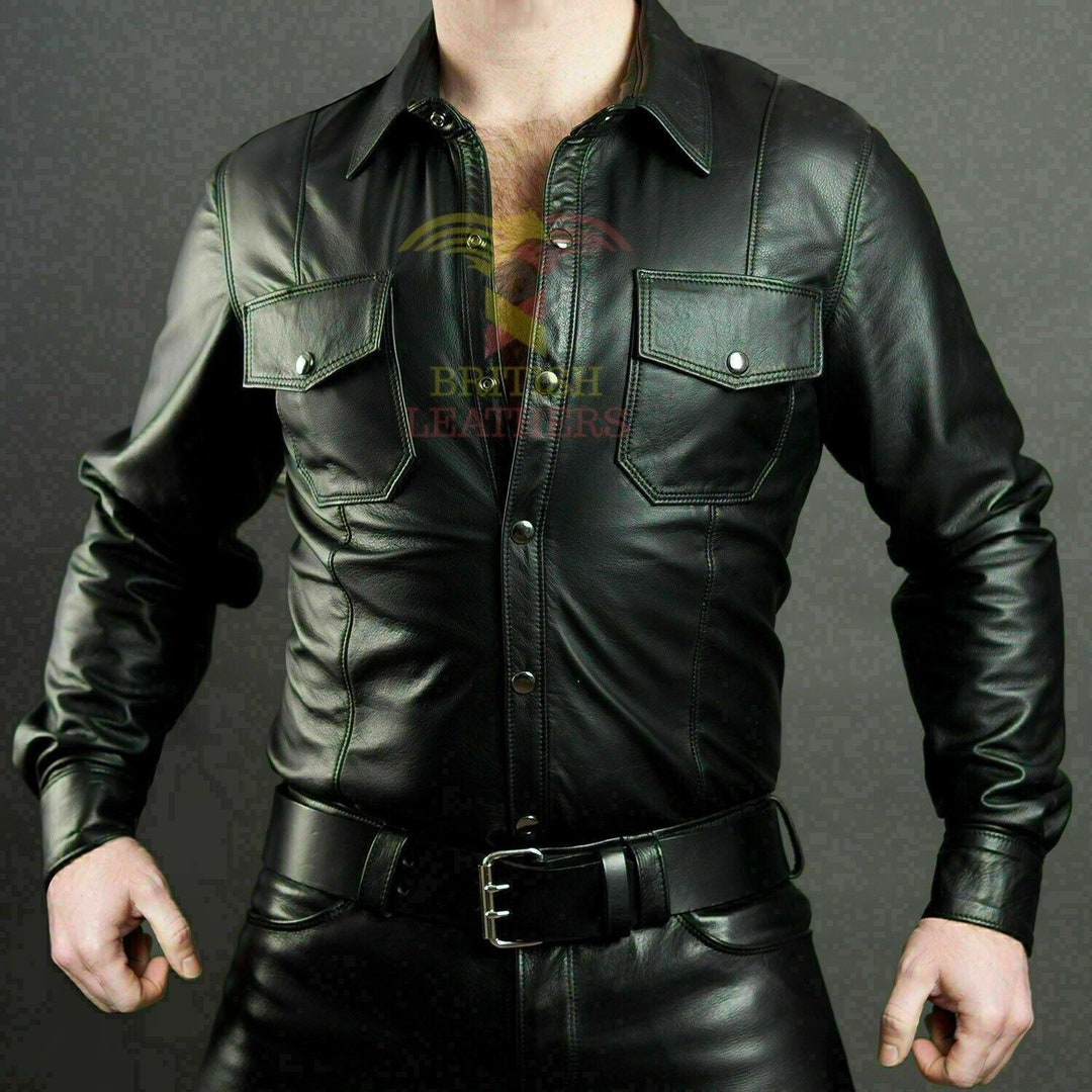 Mens Real Leather Lambskin Shirt Cuir Gay Lederhemd Leder - Etsy