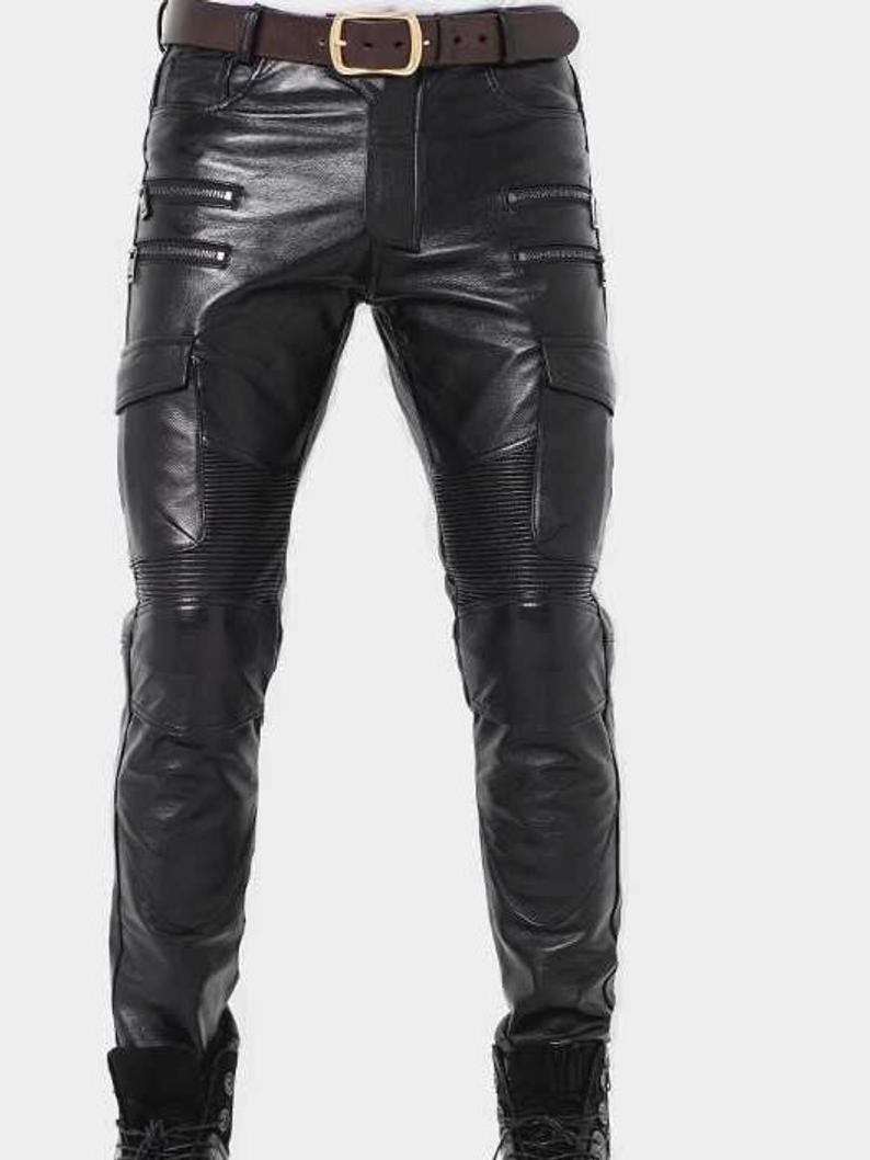 Mens Black Genuine Leather Slim Fit Biker Trouser Pants Gay - Etsy