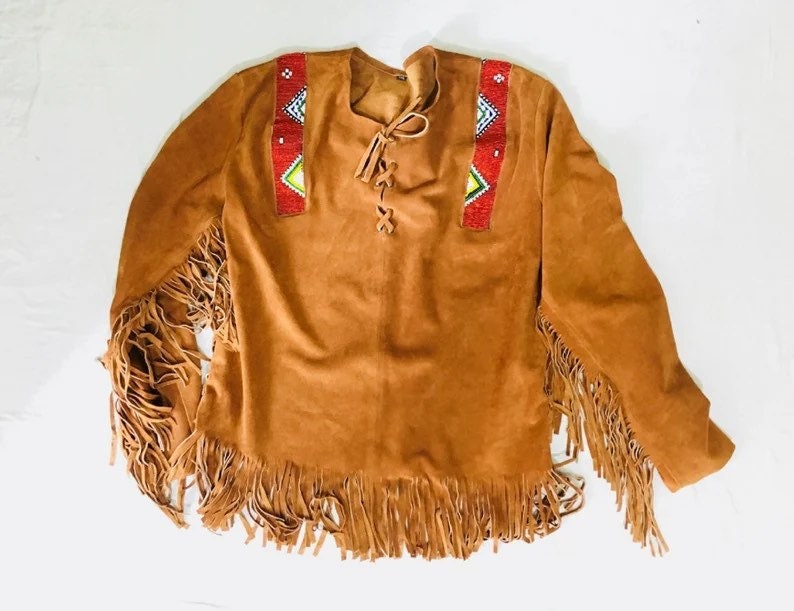 Mens Native American Leather Bead Jacket Suede Handmade Indian - Etsy