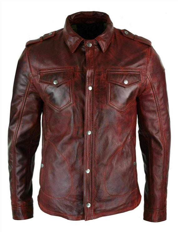 Mens Real Leather Lambskin Shirt Cuir Gay Lederhemd Leder - Etsy