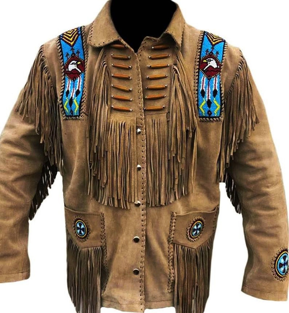 Mens Native American Leather Bead Jacket Suede Handmade Indian - Etsy