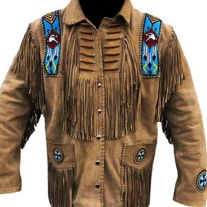 Mens Native American Leather Bead Jacket Suede Handmade Indian - Etsy