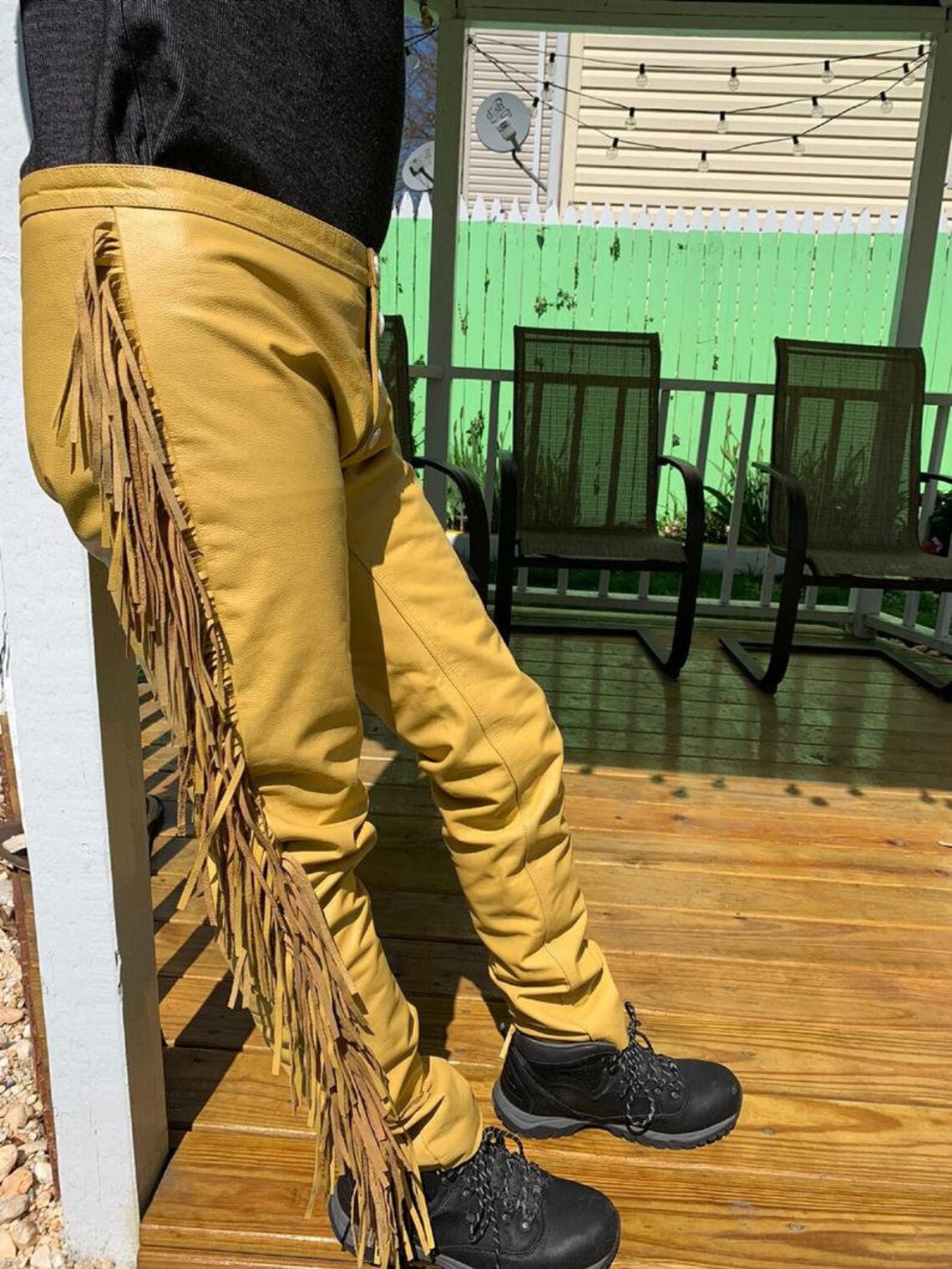 Mens Leather Buckskin Bead Suede Pant Trouser Jeans Yellow Etsy