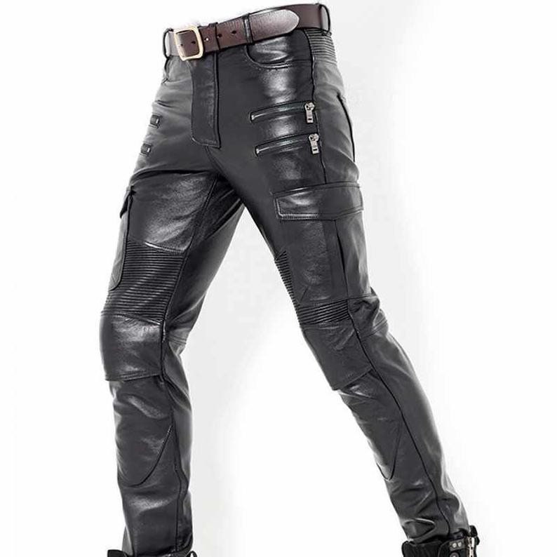 Mens Black Genuine Leather Slim Fit Biker Trouser Pants Gay - Etsy