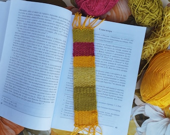 Handgeweven bladwijzer, geweven bladwijzerpatroon, cadeau voor boekenliefhebbers, handgeweven bladwijzer in warme kleuren, boekverdeler, boekaccessoires