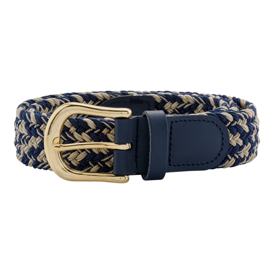 30mm Elasticated Stretch Belt Multicoloured With Gold Buckle Available  in Colours and Sizes Navy Beige Mix