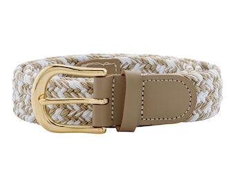 30mm Elasticated Stretch Belt Multicoloured with Gold Buckle Available  in Colours and Sizes Beige White Mix