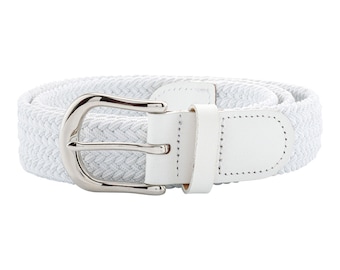 30mm White Elasticated Stretch Belt with Silver Buckle | Suitable for Both Ladies and Men | Available in 6 Sizes
