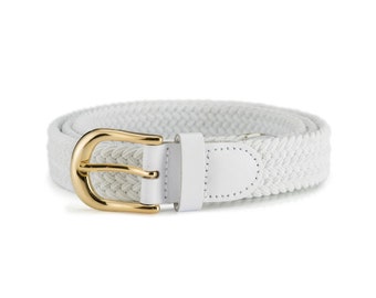 25mm White Ladies Elasticated Stretch Belt with Gold Buckle | Available in 10 Colours and 5 Sizes
