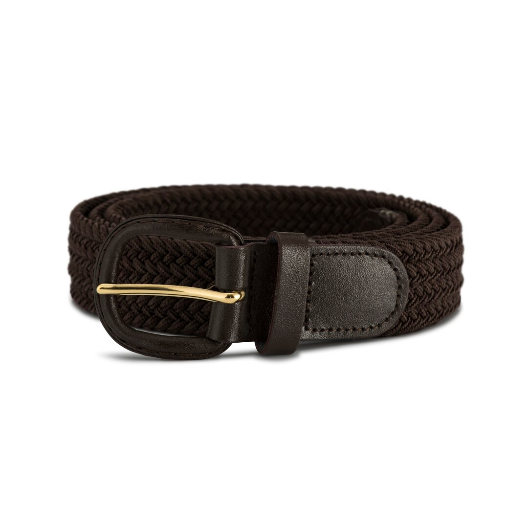 30mm Brown Elasticated Stretch Belt With Leather Covered Buckle