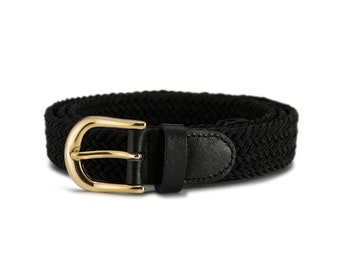 25mm Black Ladies Elasticated Stretch Belt with Gold Buckle | Available in 10 Colours and 5 Sizes