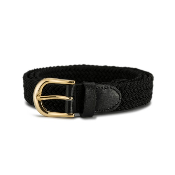 25mm Black Ladies Elasticated Stretch Belt With Gold Buckle  display picture 1