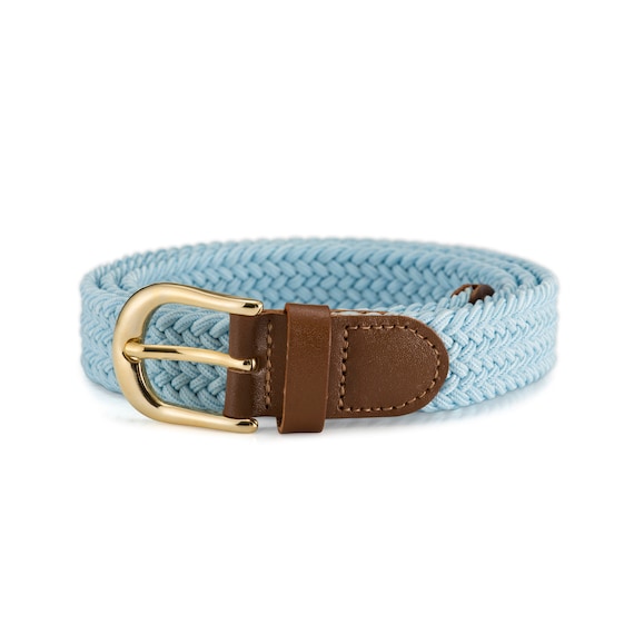 25mm Light Blue Ladies Elasticated Stretch Belt With Gold  display picture 2