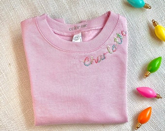 Kids Hand Embroidered Name sweatshirts | Custom Collar sweatshirt | Stitched crewneck |Personalized | Kids sweatshirt| Holiday Gift