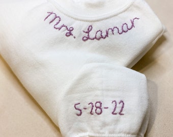 Bride Sweatshirt Hand Embroidered  | Customize with the bride to be name and wedding date if you want- Best personalized gift