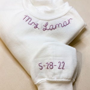 Bride Sweatshirt Hand Embroidered  | Customize with the bride to be name and wedding date if you want- Best personalized gift