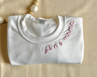 WHITE Sweatshirt Hand Embroidered  | Custom gift |Stitched Crew neck| sports team,  high school sweatshirt, beauty counter swag embroidered