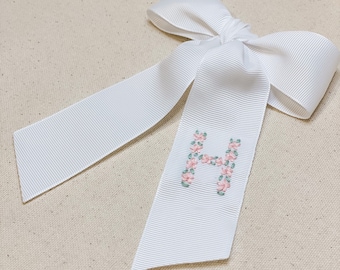 Custom Initial Bow Hand-Embroidered, Holiday hair bow, Personalized bows name, Hair bows with names, Monogrammed bow, Initial bow